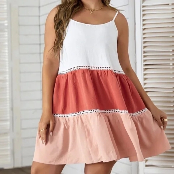 SHEIN Dresses & Skirts - SHEIN White and Orange Tiered Mini Sundress